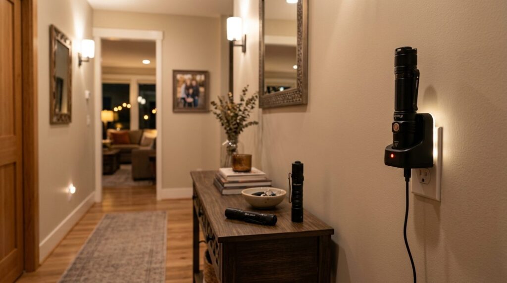Modern family home interior showing a wall-mounted rechargea