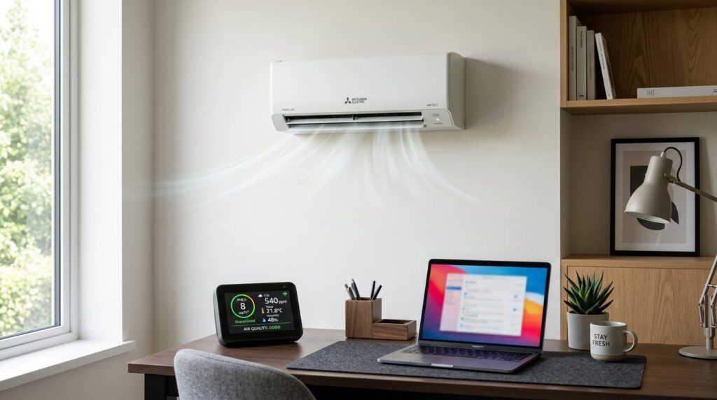 Close-up of sleek wall-mounted ventilation unit in modern ho
